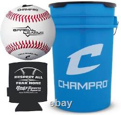 CHAMPRO CBB-40 Genuine Leather Cover Baseballs in a Blue Bucket 30 Balls