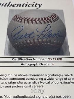 Curt Flood Signed Official League Baseball Grade Auto 9 JSA Certified