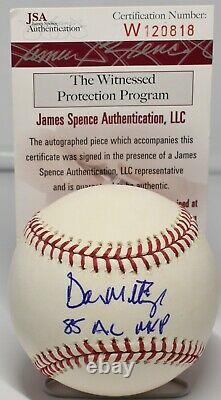 Don Mattingly Autographed Oml Baseball New York Yankees 1985 Al Mvp Jsa