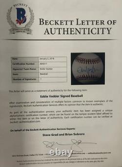 Eddie Vedder Signed Official Major League Baseball Pearl Jam Auto Beckett Loa 1