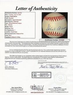 Hank Aaron Signed Official National League Baseball JSA LOA #YY77347