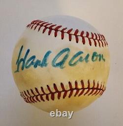 Hank Aaron Signed Official National League Baseball (Stained) Braves PSA Coa