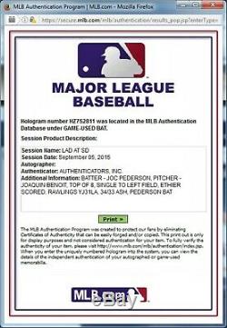 Joc Pederson Official Major League Game Used Baseball Bat Dodgers Single MLB 811