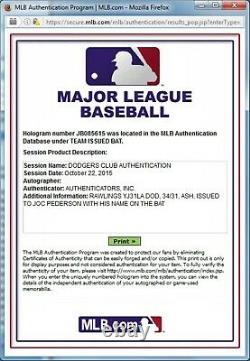 Joc Pederson Official Major League Team Issued Baseball Bat Dodgers Shows USE 15