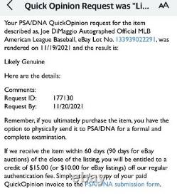 Joe DiMaggio Autographed Official MLB American League Baseball With COA PSA QO