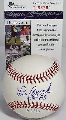 Lou Brock Autographed Offic Major League Baseball St Louis Cardinals Hof 85 Jsa