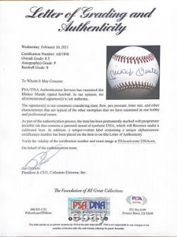 Mickey Mantle Signed Official American League Baseball PSA 8.5 Authenticated