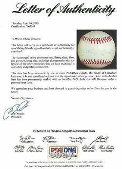 Mickey Mantle Signed Official American League Baseball PSA/DNA COA Yankees Auto