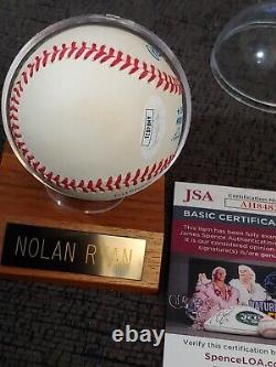 Nolan Ryan SIGNED MLB Official American League Baseball with JSA COA & Ball Plaque