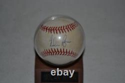 Nolan Ryan Signed Official Major League Baseball MLB with Wood Stand