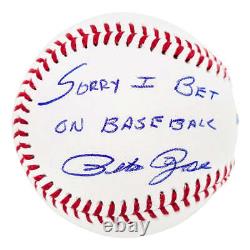 Pete Rose Signed Sorry I bet on baseball Inscription Rawlings Official Major Lea