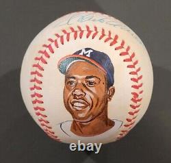 Rare HANK AARON Signed HAND PAINTED Official National League Baseball-BRAVES-PSA