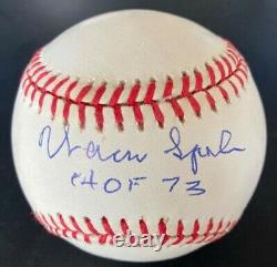 WARREN SPAHN SIGNED Official National League Baseball HOF 73 PSA/DNA