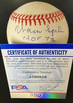 WARREN SPAHN SIGNED Official National League Baseball HOF 73 PSA/DNA