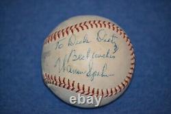 Warren Spahn Autographed Official League Baseball signed to Dick Dietz