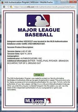 Yasiel Puig Official Major League Game Used Baseball Bat Trinity Dodgers 327